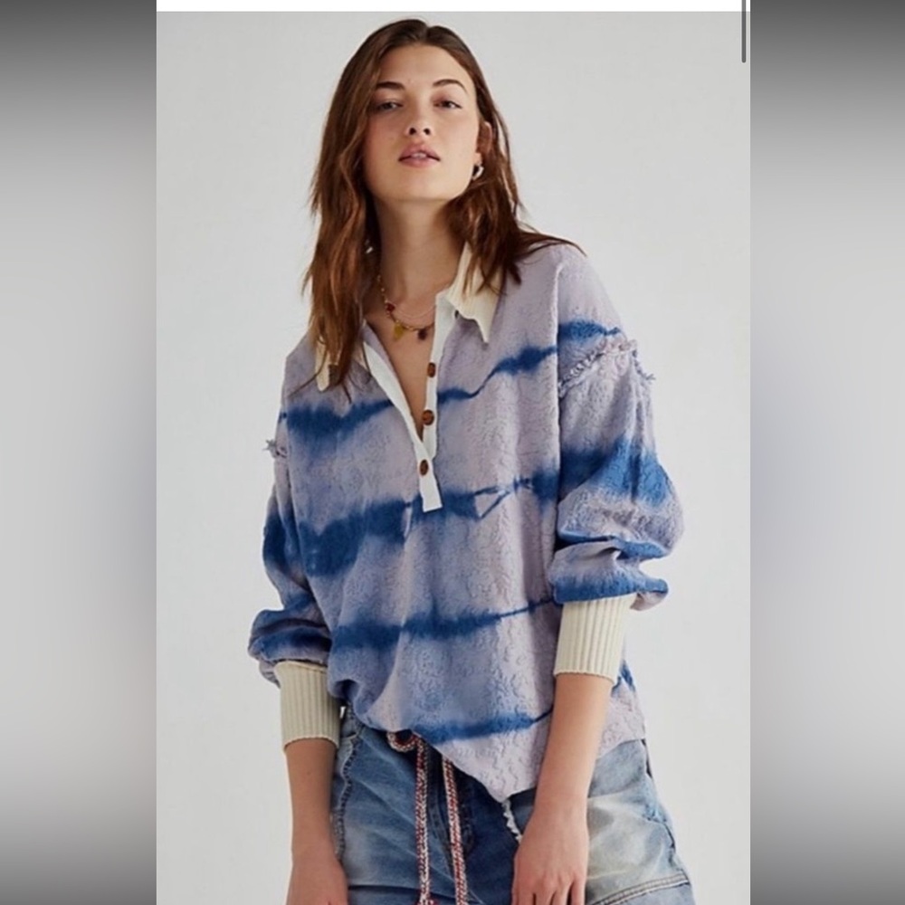 Free People sunrise polo Henley pullover sweater lavender tie die